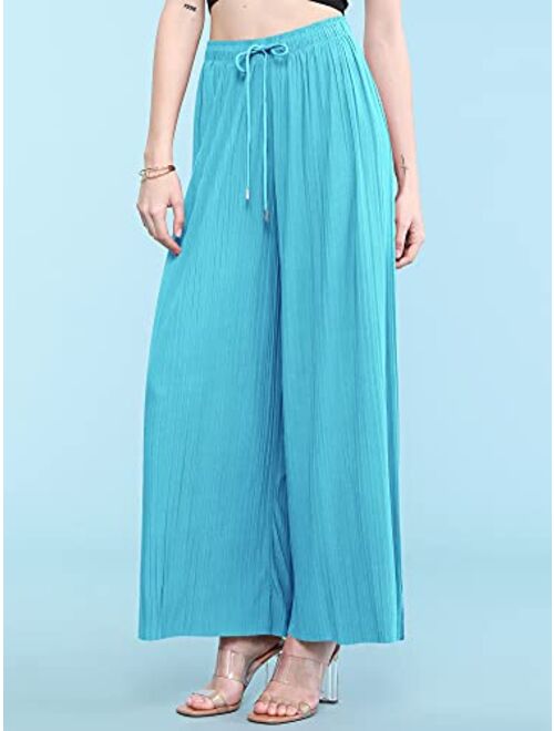 Made By Johnny Women's Pleated Wide Leg Palazzo Pants with Drawstring