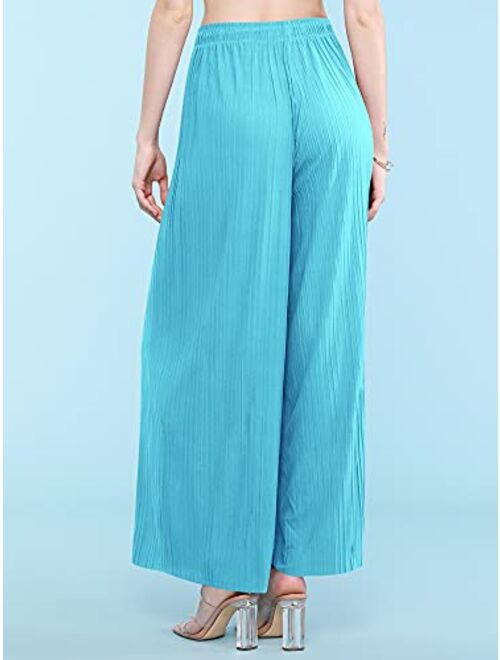 Made By Johnny Women's Pleated Wide Leg Palazzo Pants with Drawstring