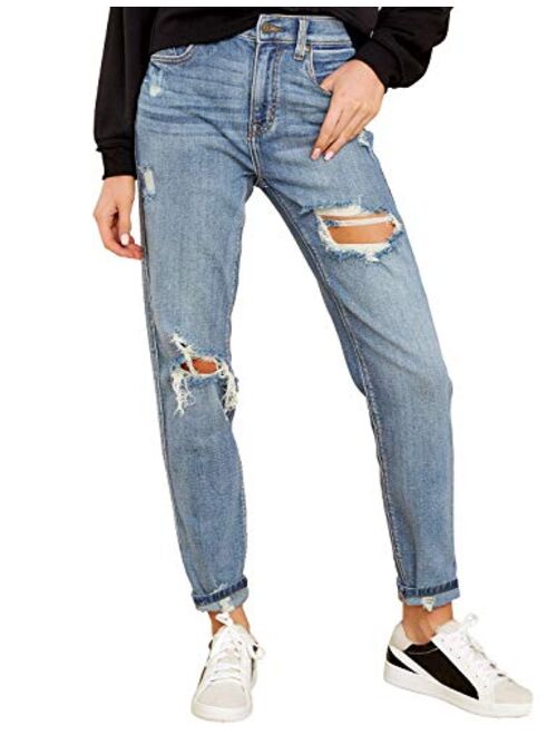 luvamia Women's Casual Ripped Jeans Elastic Waist Slim Boyfriend Jeans Denim Pants