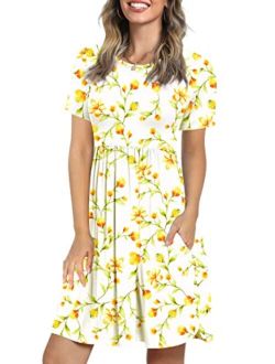 LONGYUAN Women's 2022 Summer Short Sleeve Casual Dresses Hide Belly Fat Loose Fit Swing Sundress with Pockets