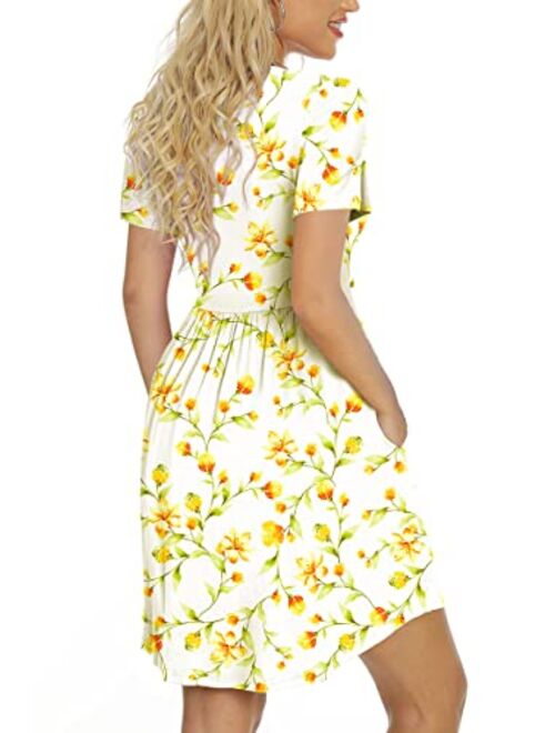 LONGYUAN Women's 2022 Summer Short Sleeve Casual Dresses Hide Belly Fat Loose Fit Swing Sundress with Pockets