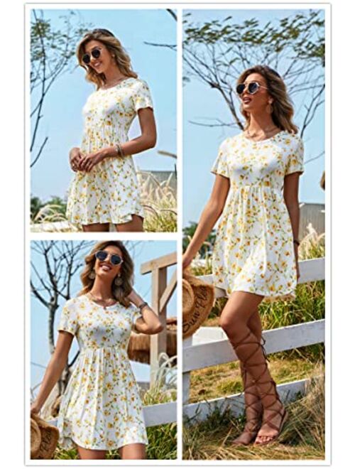 LONGYUAN Women's 2022 Summer Short Sleeve Casual Dresses Hide Belly Fat Loose Fit Swing Sundress with Pockets