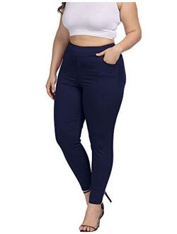 ALLEGRACE Women Plus Size Skinny Pants Stretch Slim Fit Pull-on High Waist Pants with Pockets
