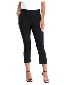 HDE Pull On Capri Pants for Women with Pockets Elastic Waist Cropped Pants