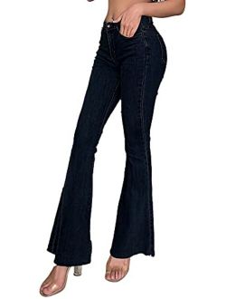 HETIPR Women's High Waisted Flare Bell Bottom Jeans Butt Lifting Raw Hem Denim Pants