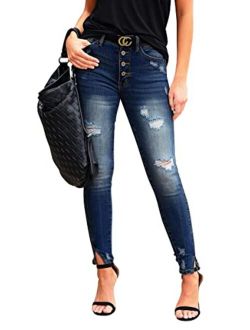 Mekool Ripped Jeans Womens high Waisted Stretch Skinny Distressed Cargo Emo Denim Pants