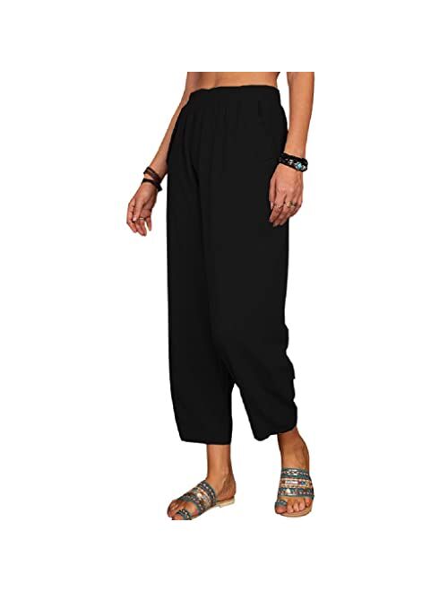 Tba Women's Loose Fit Style Ankle Pants Casual Lantern Tapered Harem Trousers Summer Baggy Slacks with Pocket