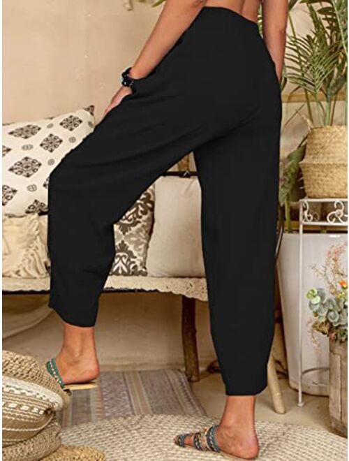 Tba Women's Loose Fit Style Ankle Pants Casual Lantern Tapered Harem Trousers Summer Baggy Slacks with Pocket