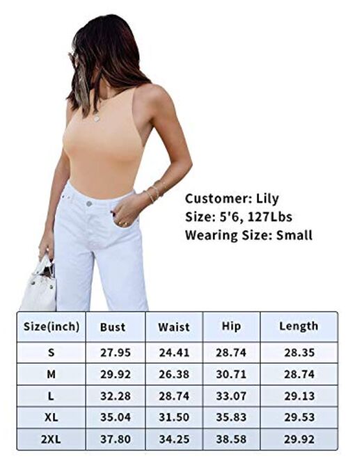 ReoRia Women's Sexy Sleeveless Racer Back Halter Neck Bodysuit Tank Tops