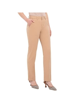 ThCreasa Womens Casual Mid Rise Chino Cropped Pants Stretch Straight Leg Work Trousers Pants with Pockets