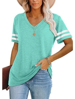 WIHOLL Womens Tops Casual Short Sleeve V Neck T Shirts