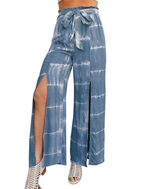 Eteviolet Boho High Waisted Pants for Women, Leopard Wide Leg Flowy Pants