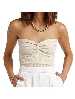 Iszplush Womens Strapless Crop Top Sexy Sweetheart Neck Ribbed Knit Twisted Knot Front Sleeveless Y2K CamisoleTanks Top