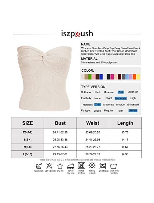 Iszplush Womens Strapless Crop Top Sexy Sweetheart Neck Ribbed Knit Twisted Knot Front Sleeveless Y2K CamisoleTanks Top