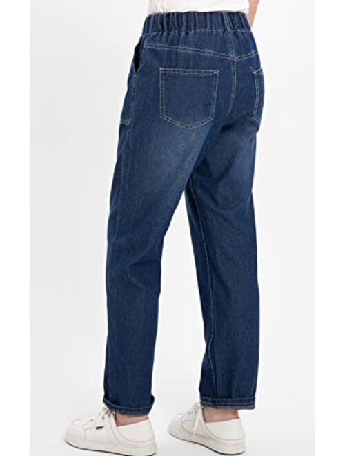 ThCreasa Womens Casual Elastic Waist Pull On Jeans Lightweight Drawstring Denim Pants