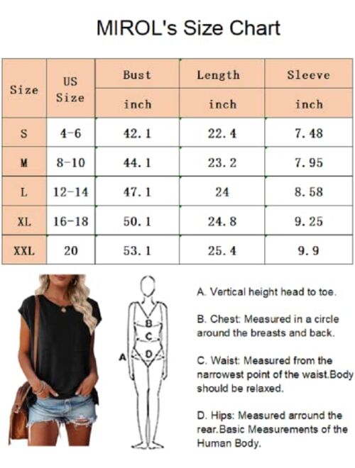 MIROL Women's Short Sleeve Tunic Tops Basic Loose T Shirts Solid Color Batwing Sleeve Casual Tee