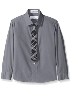 Boys' Big Long Sleeve Collared Button-Down Dress Shirt and Tie Set
