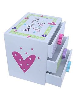 Juvale Small Floral Wood Jewelry Box for Girls with 3 Drawers (6 x 4.5 x 6 In)