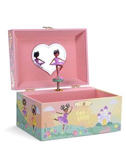 Jewelkeeper Girl's Musical Jewelry Storage Box with Black Ballerina, Little Queen Design with Gold Foil, Swan Lake Tune