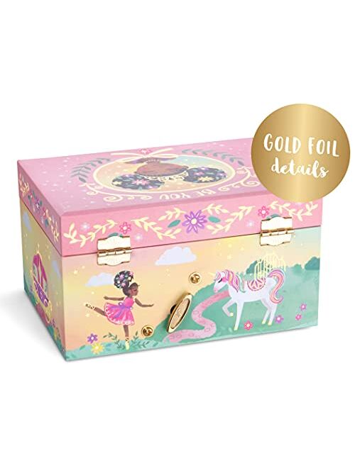 Jewelkeeper Girl's Musical Jewelry Storage Box with Black Ballerina, Little Queen Design with Gold Foil, Swan Lake Tune
