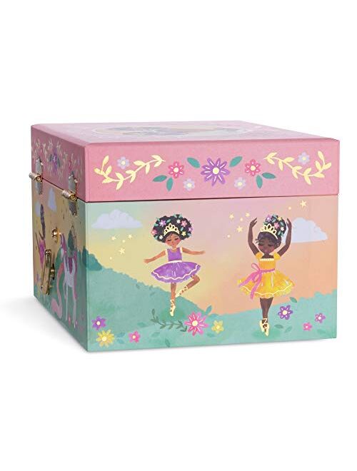Jewelkeeper Girl's Musical Jewelry Storage Box with Black Ballerina, Little Queen Design with Gold Foil, Swan Lake Tune