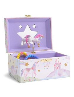 Jewelkeeper Girl's Musical Jewelry Storage Box with Spinning Unicorn, Glitter Rainbow and Stars Design, The Unicorn Tune