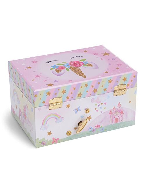 Jewelkeeper Girl's Musical Jewelry Storage Box with Spinning Unicorn, Glitter Rainbow and Stars Design, The Unicorn Tune