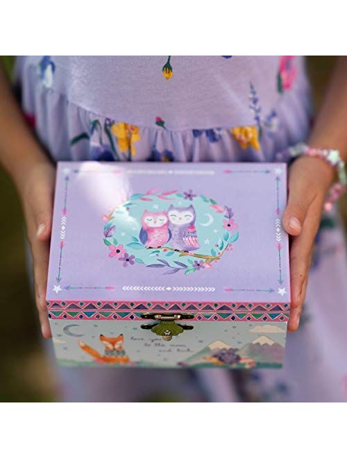Jewelkeeper Girl's Musical Jewelry Storage Box with Spinning Owls, Woodland Design, Twinkle Twinkle Little Star Tune
