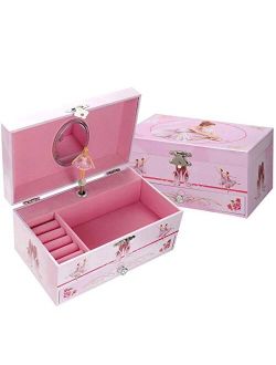 TAOPU Sweet Musical Jewelry Box with Pullout Drawer and dancing Ballerina Girl Figurines Music Box Jewel Storage Case for girls