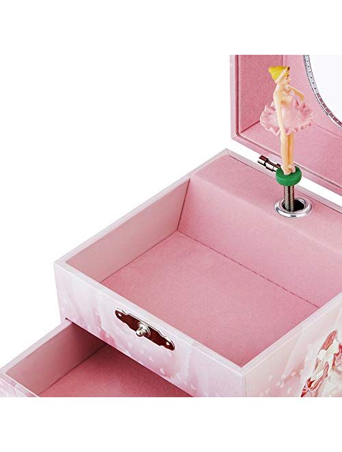 RR ROUND RICH DESIGN Kids Musical Jewelry Box for Girls with Drawer and Jewelry Set with Cute Princess Theme