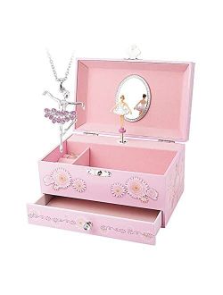 RR ROUND RICH DESIGN Kids Musical Jewelry Box with Big Drawer and zirconia stones Jewelry Set with Spinning Unicorn