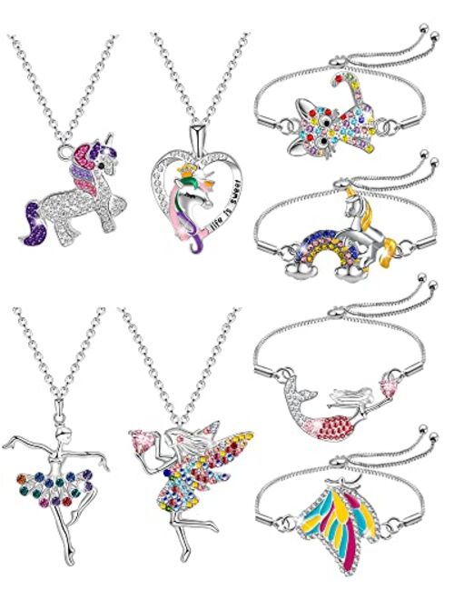 Hicdaw 5-8PCS Kids Jewelry Fairy Necklace for Girls Cute Necklaces for Teen Girls Jewelry Bracelet Set for Unicorn Necklaces for Girls