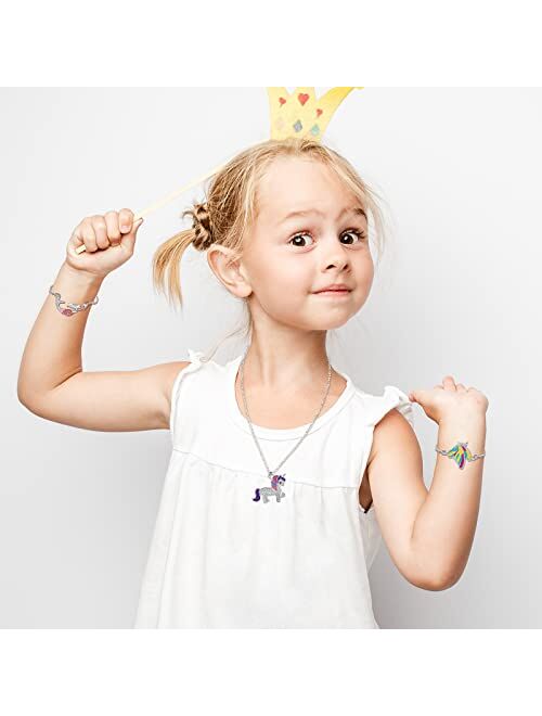Hicdaw 5-8PCS Kids Jewelry Fairy Necklace for Girls Cute Necklaces for Teen Girls Jewelry Bracelet Set for Unicorn Necklaces for Girls