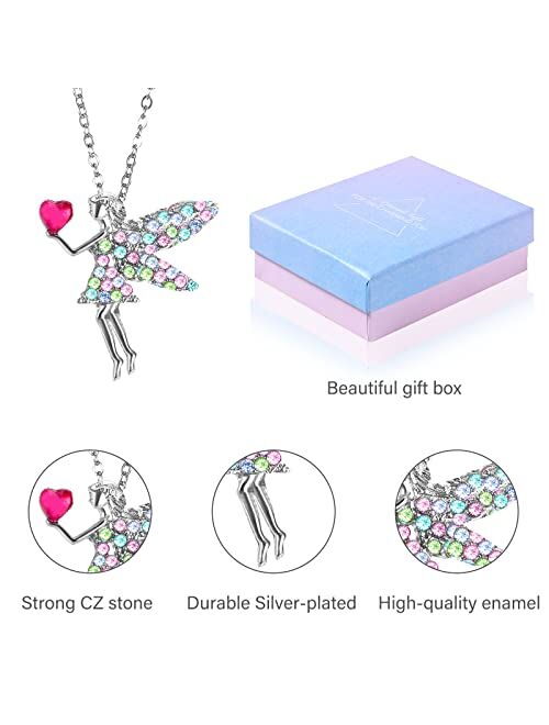 Yaomiao Girls Jewelry Set Unicorn Mermaid Necklace Bracelet Set With Earrings and Ring Girls Jewelry Favors Set for Little Girl With Present Box for Valentine's Day