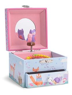 Jewelkeeper Musical Jewelry Box with Spinning Owls, Woodland Design with Pullout Drawer, Twinkle Twinkle Little Star Tune