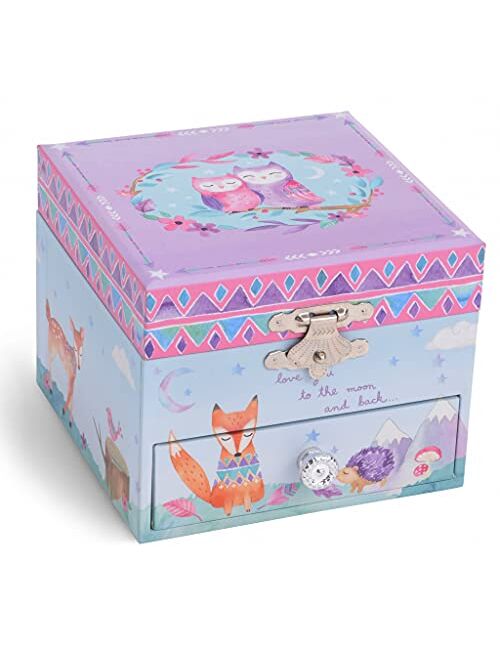Jewelkeeper Musical Jewelry Box with Spinning Owls, Woodland Design with Pullout Drawer, Twinkle Twinkle Little Star Tune