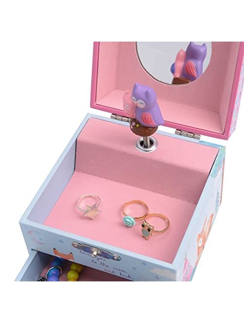 Jewelkeeper Musical Jewelry Box with Spinning Owls, Woodland Design with Pullout Drawer, Twinkle Twinkle Little Star Tune