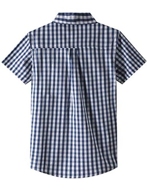 Spring&Gege Boys' Shrot Sleeve Plaid Poplin Button Down Shirt