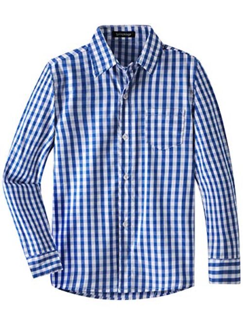 Spring&Gege Boys' Long Sleeve Plaid Poplin Button Down Shirt