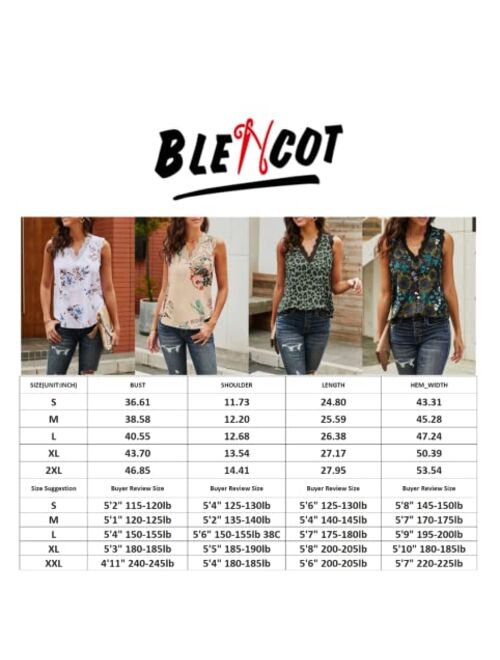 BLENCOT Women Ladies Sexy V Neck Floral Lace Trim Tank Tops Casual Loose Sleeveless Blouse Shirts Work