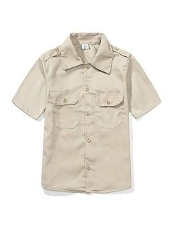 GRANDWISH Boys Short Sleeve Button-Down Shirt, Kids Work Shirt, Khaki 6-14