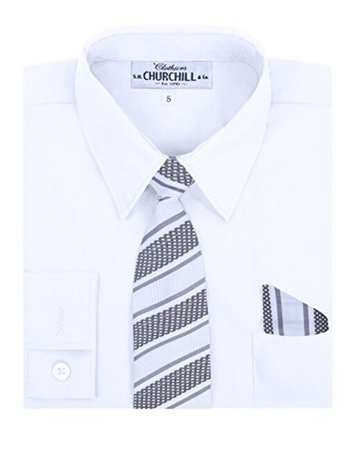 S.H. Churchill & Co. Boy's 4 Piece Dress Shirt Set with Long Tie, Bow Tie and Hanky