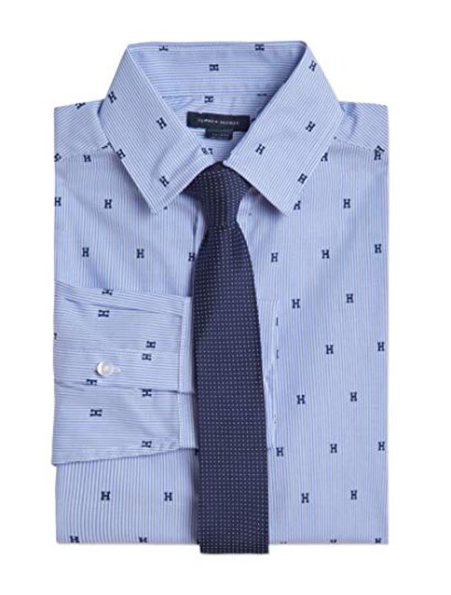 Tommy Hilfiger Boys' Long Sleeve Dress Shirt with Straight Tie, Collared Button-Down with Cuff Sleeves