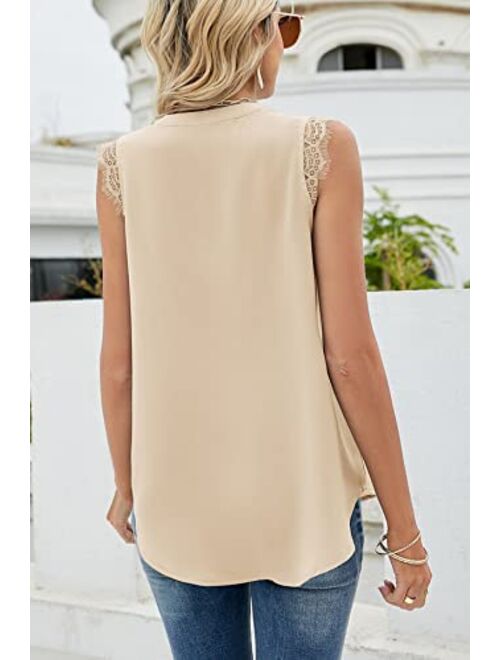 Kindthem Womens Tops Women Summer Shirts Chiffon Blouses for Women Casual Comfy V-Neck Lace Sleeveless Tops