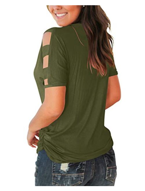 Jescakoo Women's Short Sleeve Cut Out Cold Shoulder Tops Deep V Neck T Shirts