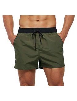 SILKWORLD Men's Quick Dry Swim Trunks Solid Swimsuit Sports Shorts with Zipper Pockets