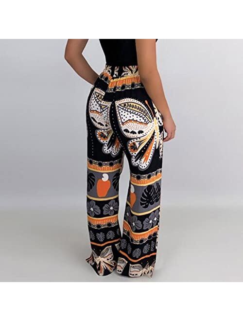 MEIXIA Womens Sport Pants Loose High Waist Straight Leg Pants Printed with Pocket Pants