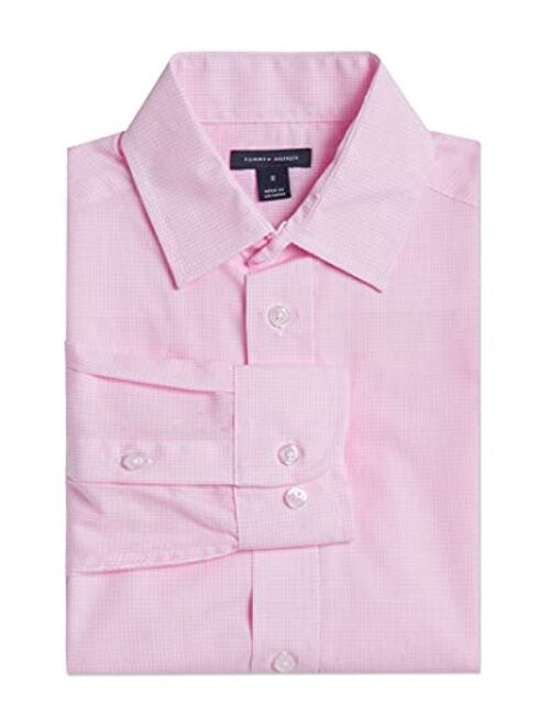 Tommy Hilfiger Boys Long Sleeve Dress Shirt, Collared Button-Down with Cuff Sleeves, Gingham