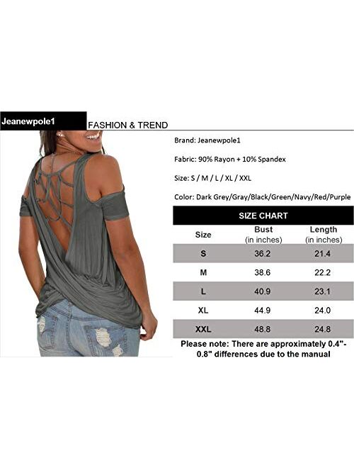 Jeanewpole1 Womens Sexy Cold Shoulder T Shirts Criss Cross Twist Open Back Short Sleeve Blouses Tops