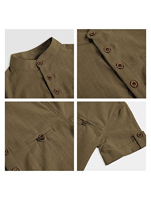 Gafeng Kids Linen Henley Shirt Toddler Boys Short Sleeve Popover Button up Loose Fit Spring Summer Solid Top with Pocket